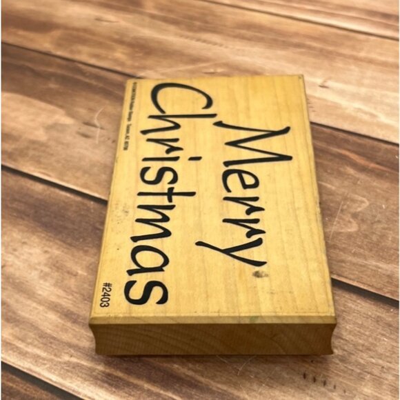 VERY HTF VINTAGE COMOTION #2403 MERRY CHRISTMAS LARGE WOOD MOUNTED RUBBER STAMP - Picture 4 of 6